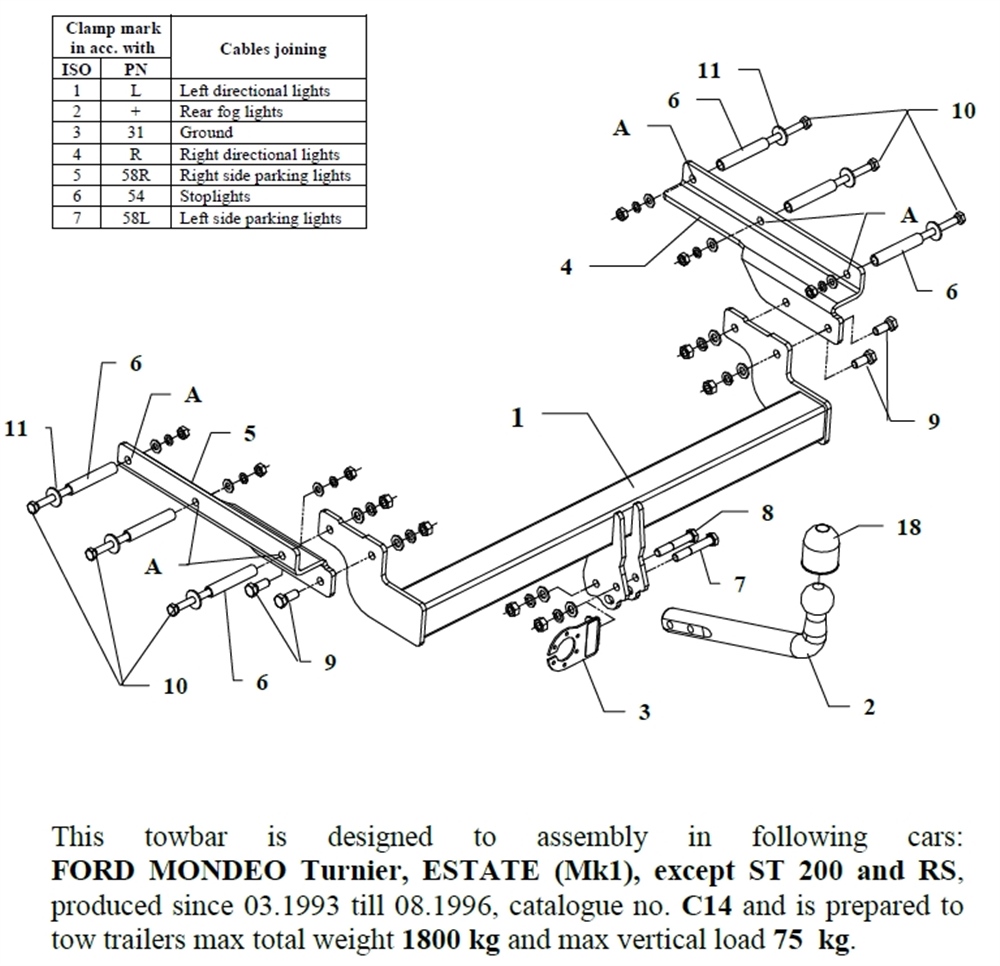 Ford Mondeo Turnier Çeki Demiri , Kuğu Boynu - Sabit , 1993 - 1996