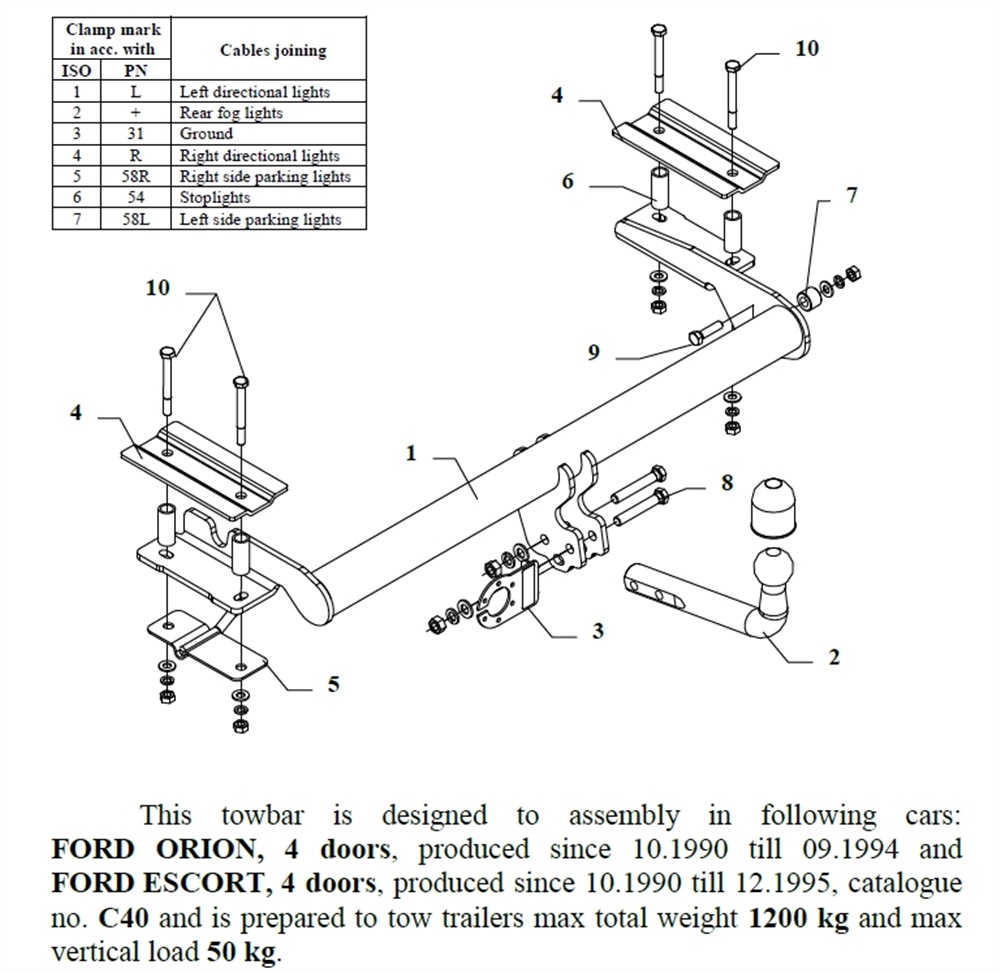 Ford Orion Çeki Demiri , Kuğu Boynu - Sabit , 1990 - 1994