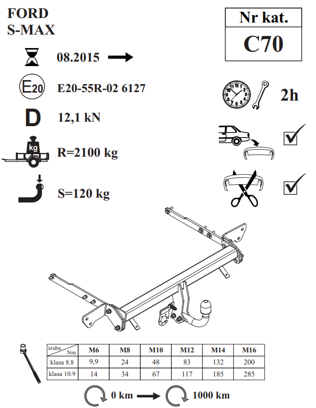 Ford S-Max Çeki Demiri , Kuğu Boynu - Sabit , 2015 - Bugüne 