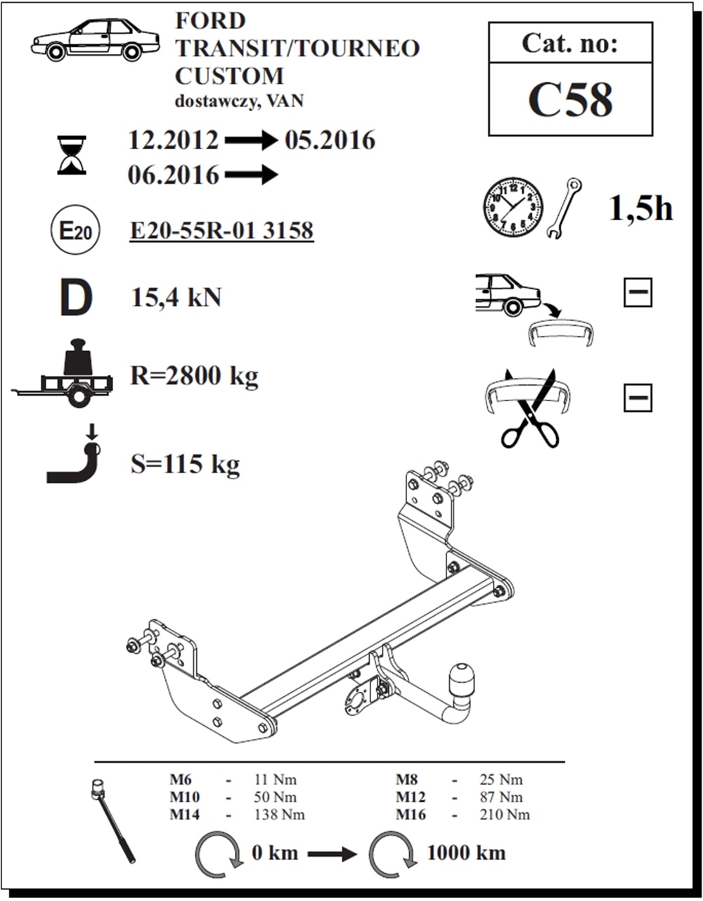 Ford Tourneo Custom Çeki Demiri , Kuğu Boynu - Sabit , 2012 - Bugüne