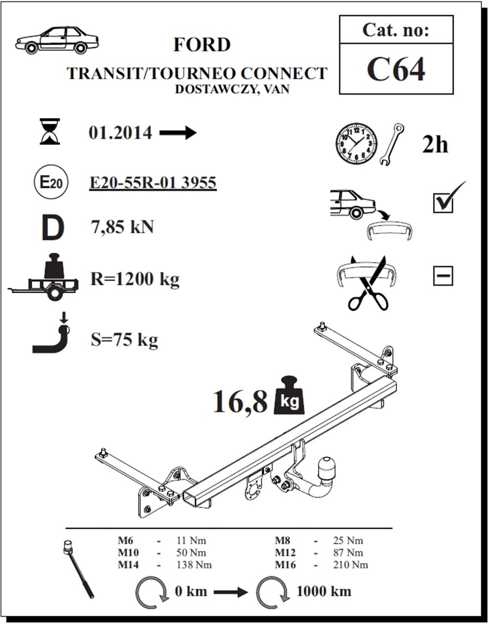 Ford Transit Connect Çeki Demiri , Kuğu Boynu - Sabit , 2014 - Bugüne