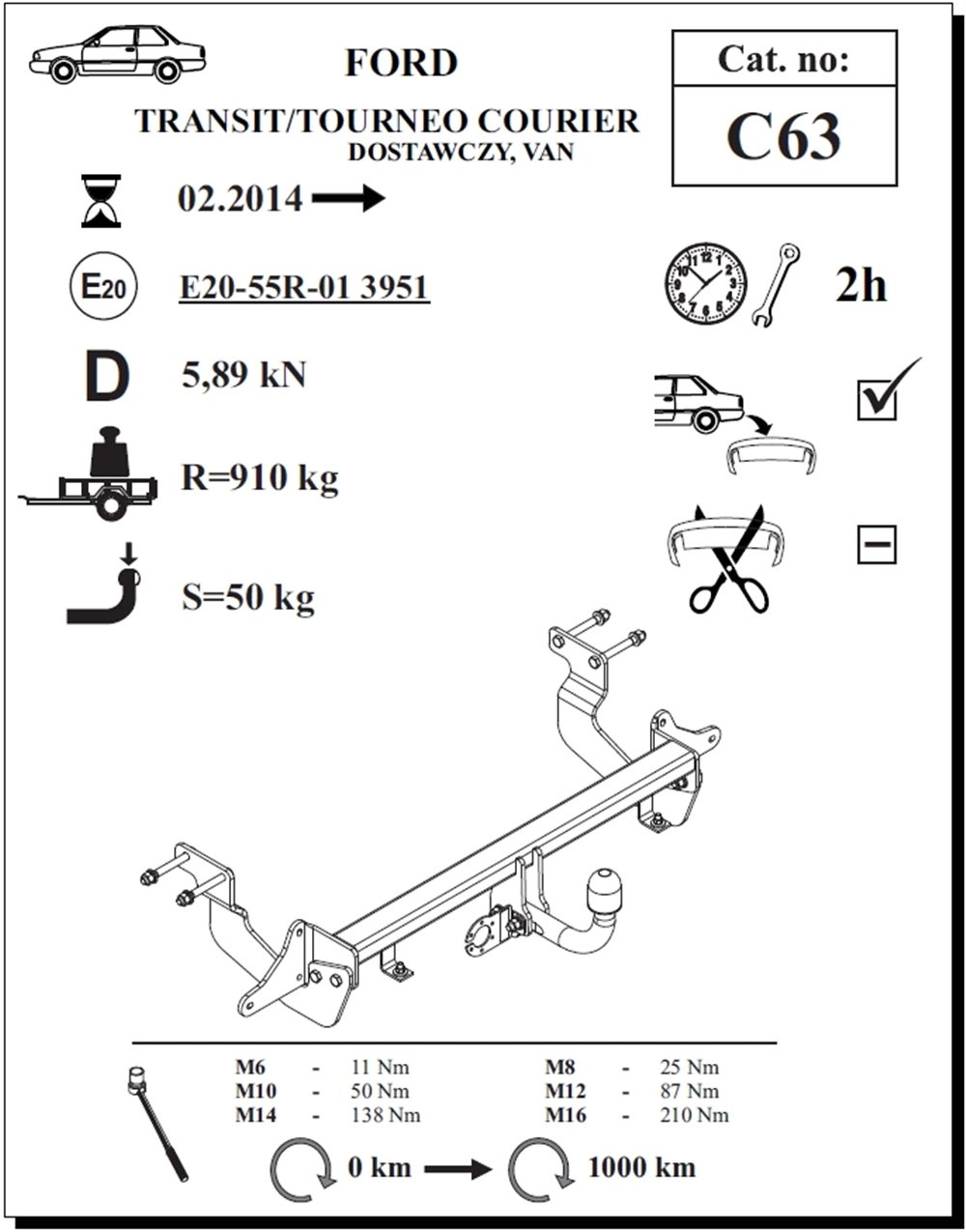 Ford Transit Courier Çeki Demiri , Kuğu Boynu - Sabit , 2014 - Bugüne