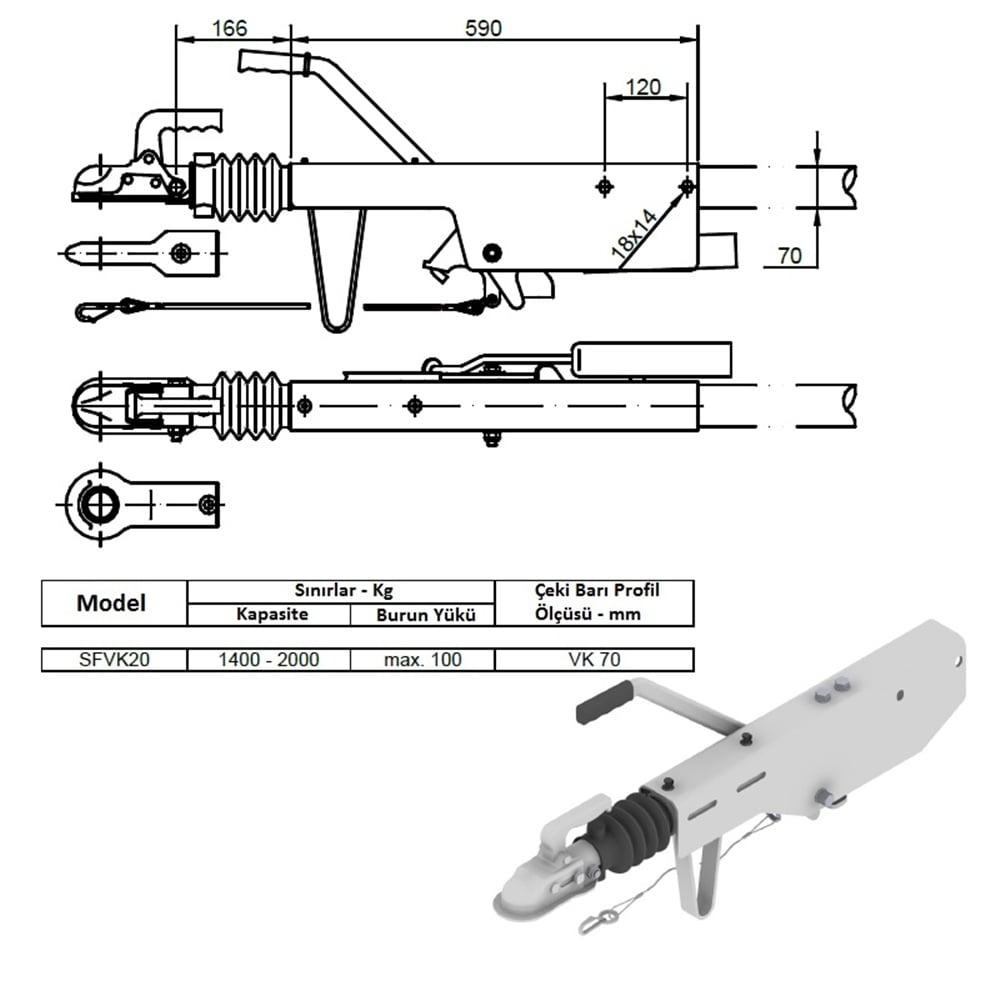 Frenli Çeki Oku - Düz Model - 2000 Kg - Schlegl - SFVK20