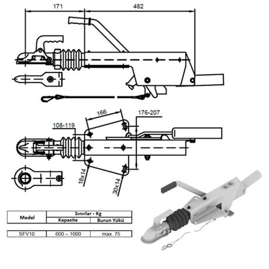 Frenli Çeki Oku - V Model - 1000 Kg - Schlegl - SFV10