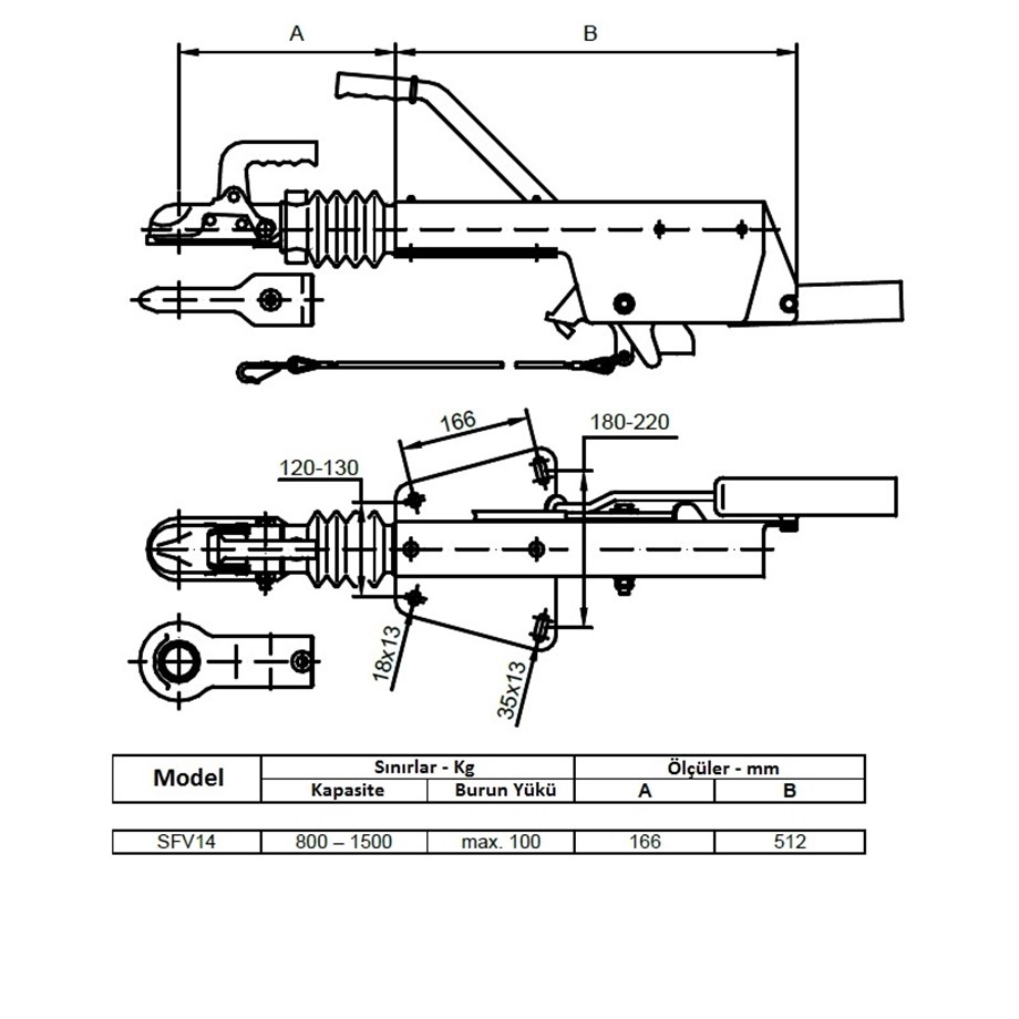 Frenli Çeki Oku - V Model - 1500 Kg - Schlegl - SFV14
