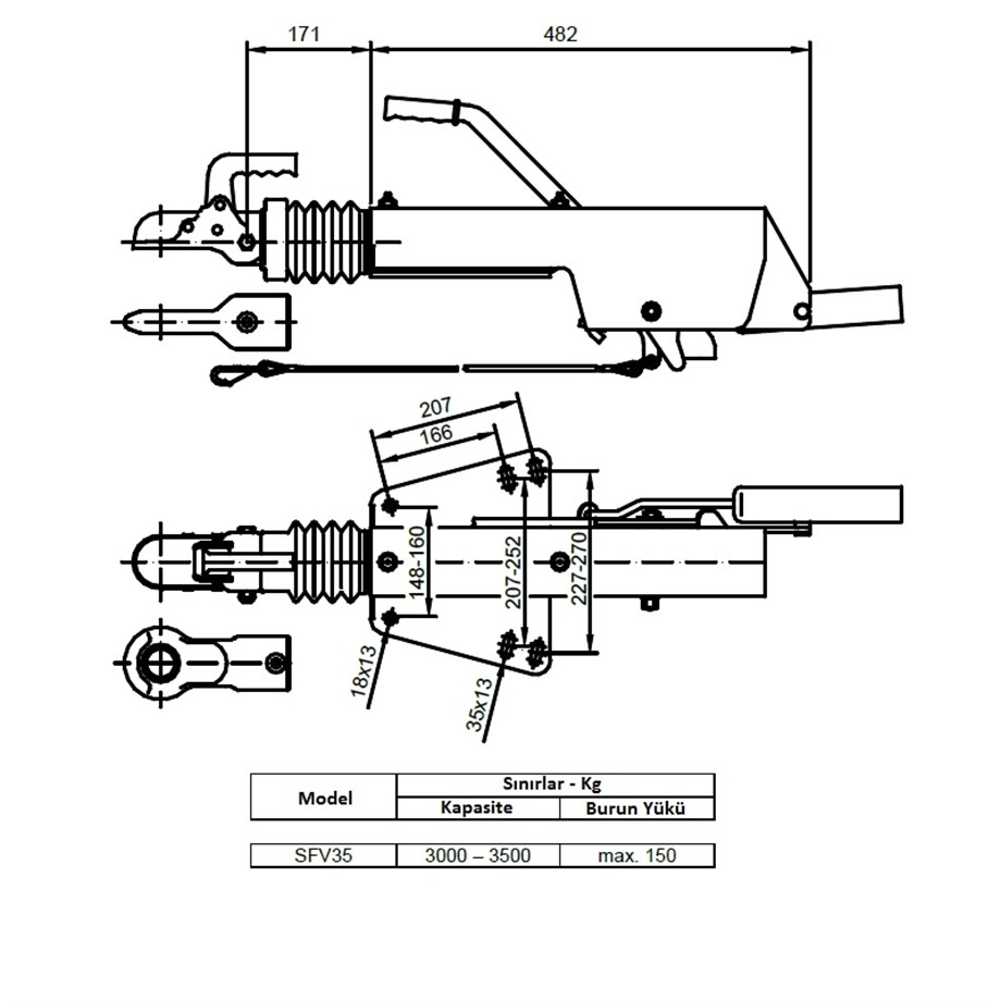 Frenli Çeki Oku - V Model - 3500 Kg - Schlegl - SFV35