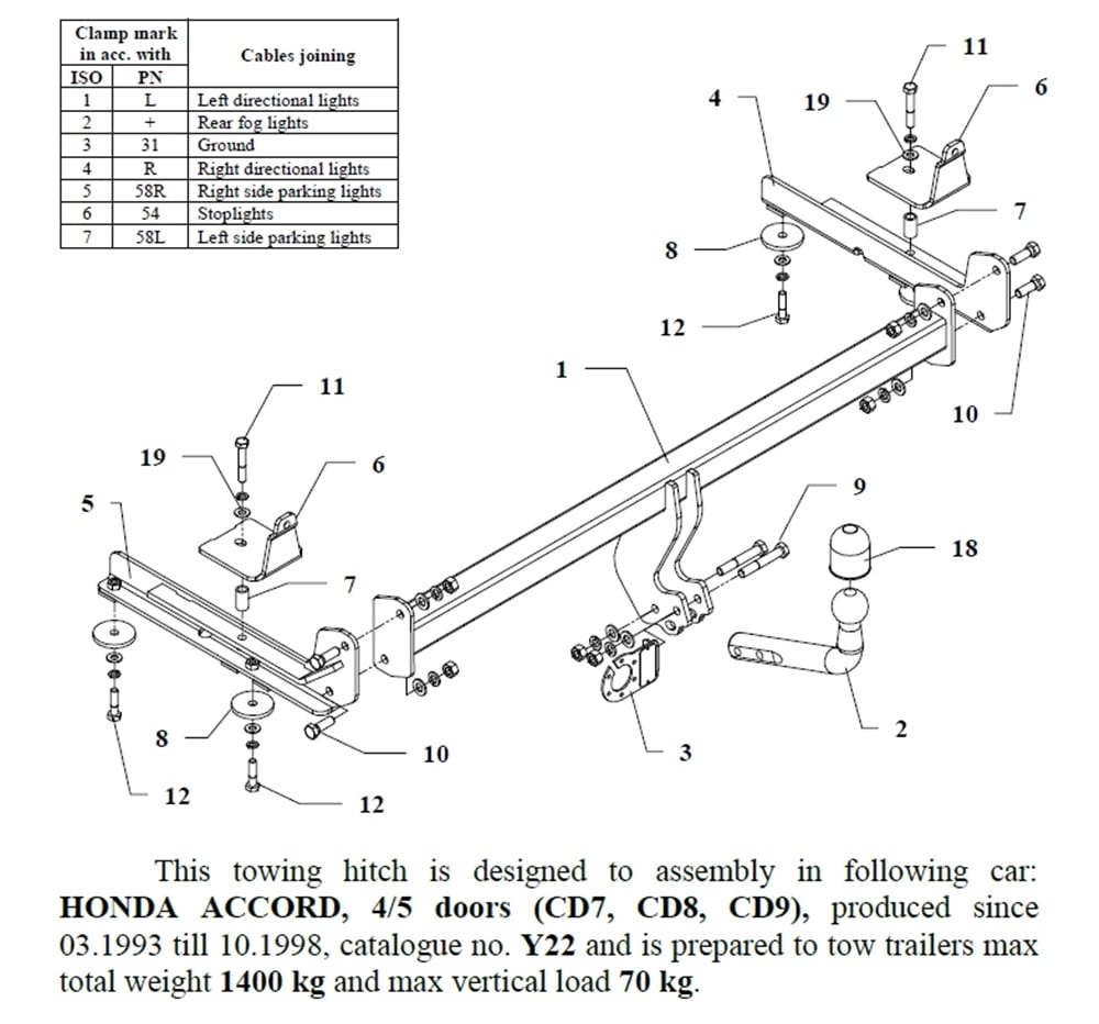Honda Accord Çeki Demiri , Kuğu Boynu - Sabit , 1993 - 1998