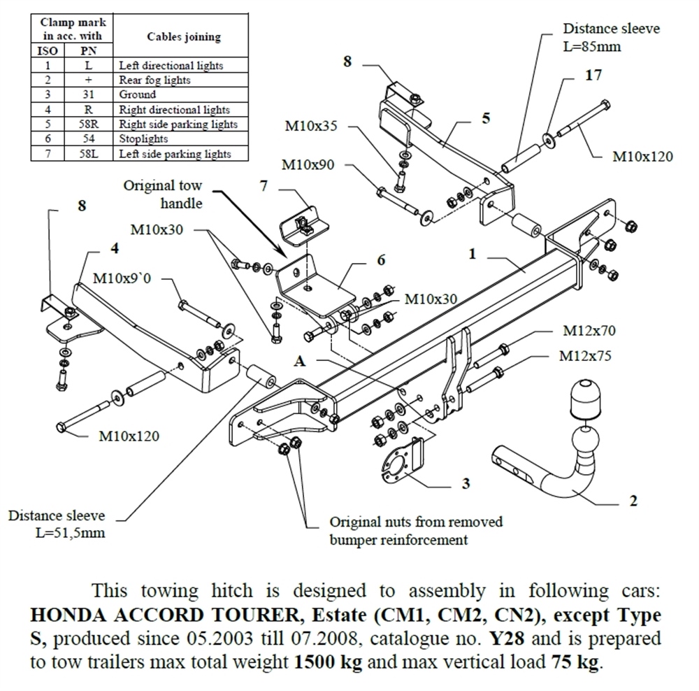 Honda Accord Tourer Çeki Demiri , Kuğu Boynu - Sabit , 2003 - 2008