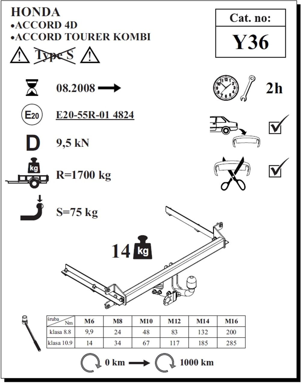 Honda Accord Tourer Çeki Demiri , Kuğu Boynu - Sabit , 2008 - Bugüne