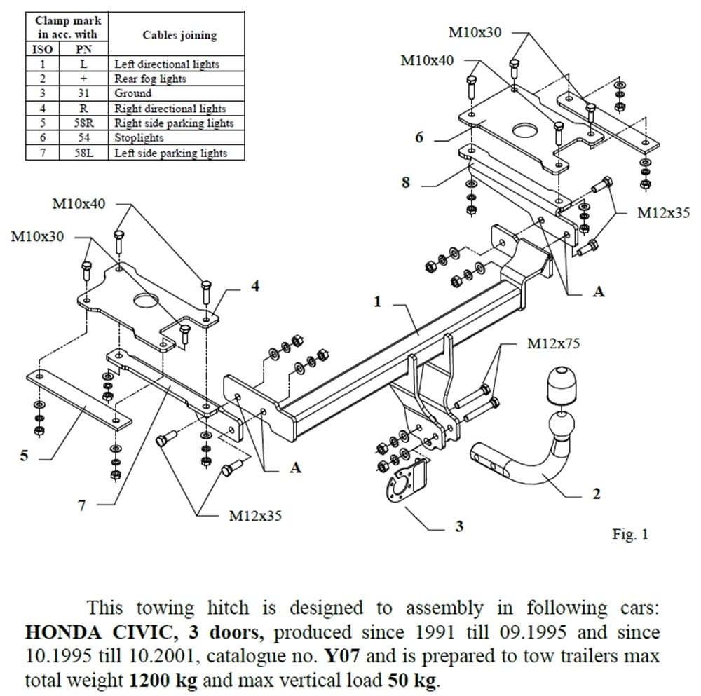 Honda Civic 3K Çeki Demiri , Kuğu Boynu - Sabit , 1991 - 2001