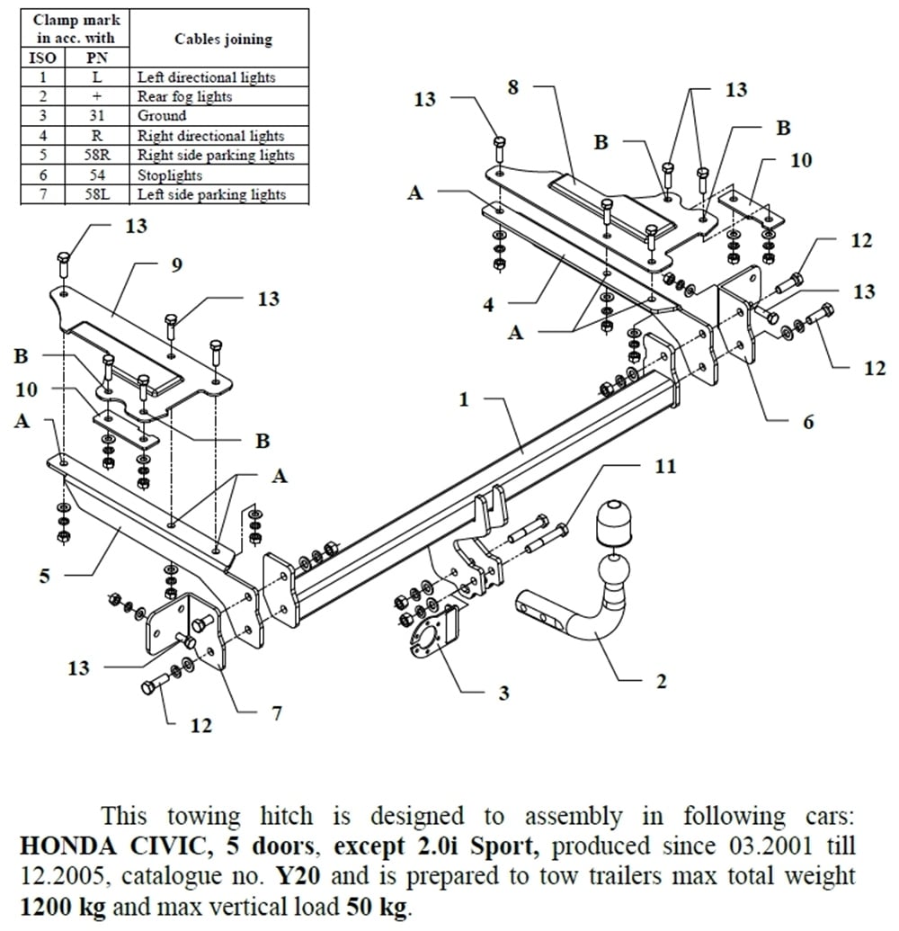 Honda Civic 5K Çeki Demiri , Kuğu Boynu - Sabit , 2001 - 2005