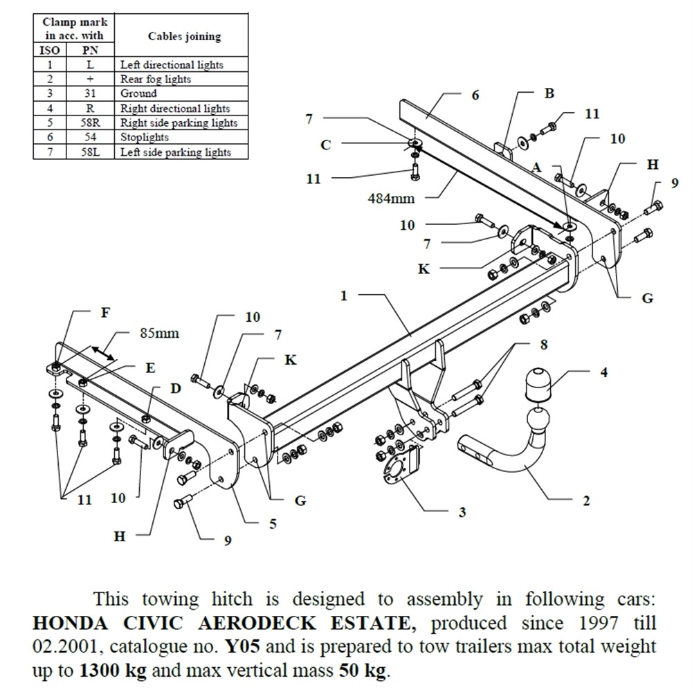 Honda Civic Aerodeck Çeki Demiri , Kuğu Boynu - Sabit , 1997 - 2001