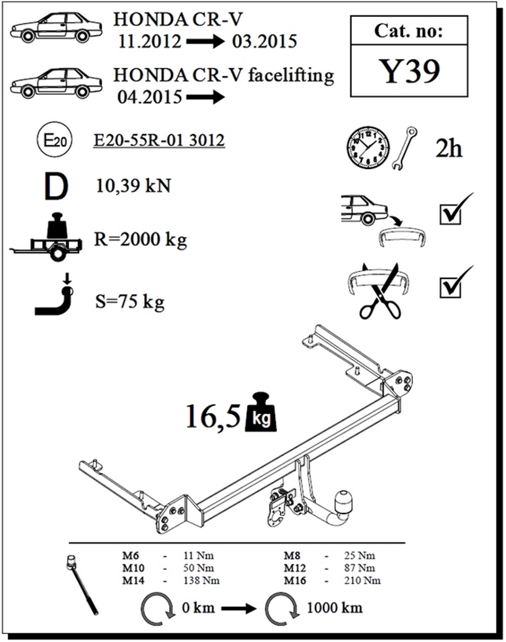 Honda CR-V Çeki Demiri , Kuğu Boynu - Sabit , 2012 - 2018