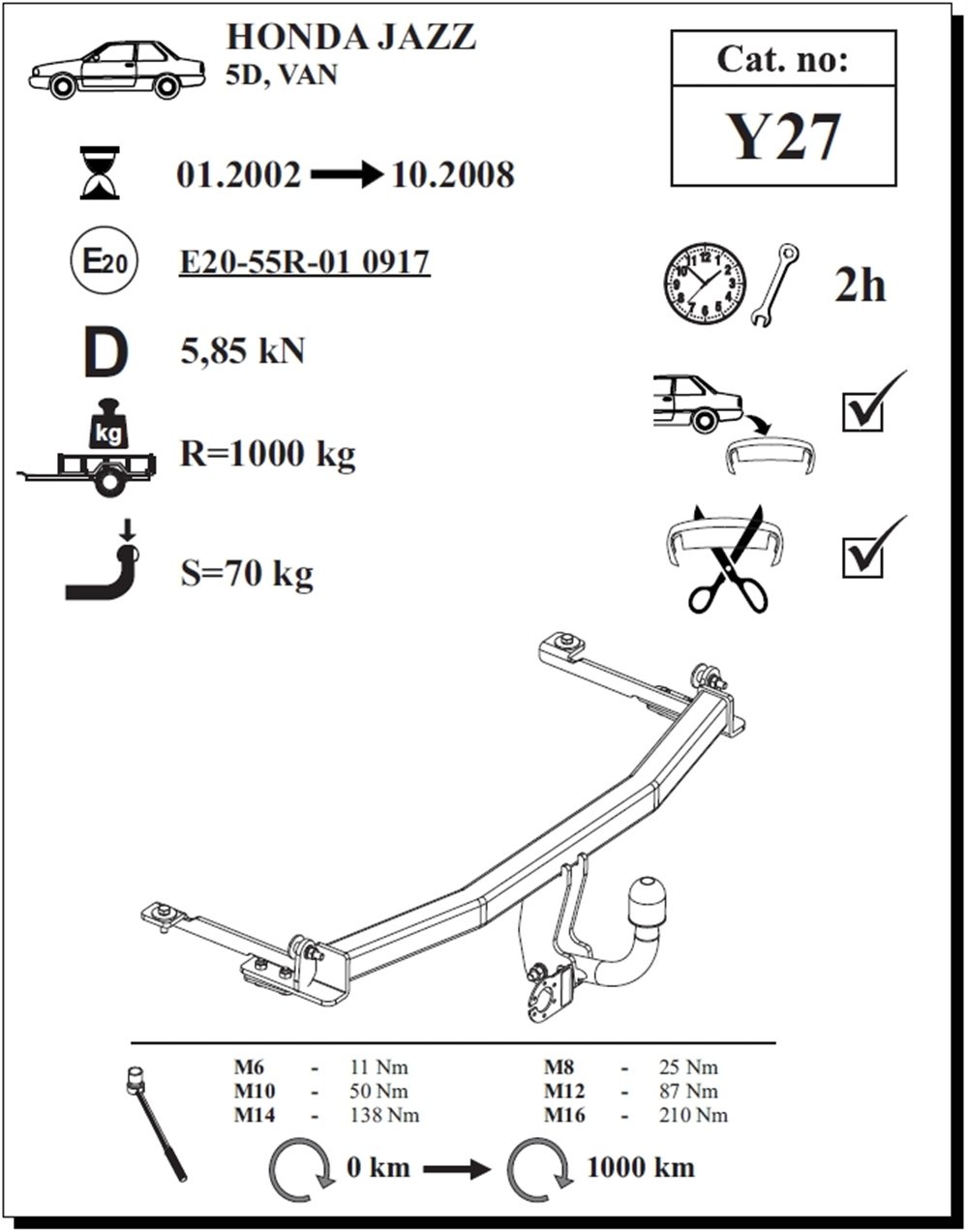 Honda Jazz Çeki Demiri , Kuğu Boynu - Sabit , 2002 - 2008