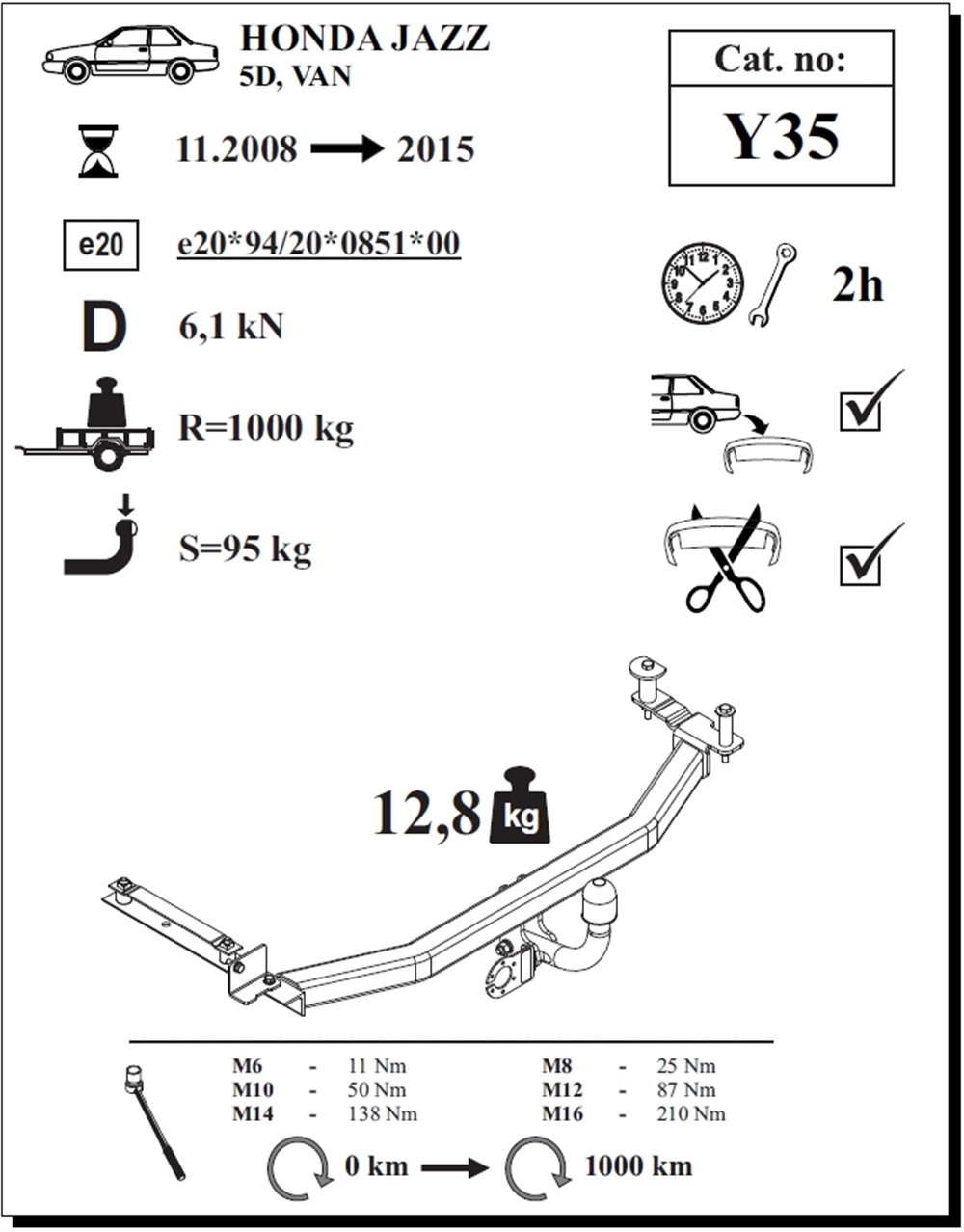 Honda Jazz Çeki Demiri , Kuğu Boynu - Sabit , 2008 - 2015