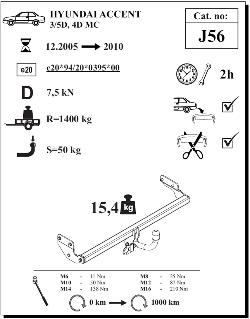 Hyundai Accent Çeki Demiri , Kuğu Boynu - Sabit , 2005 - 2010