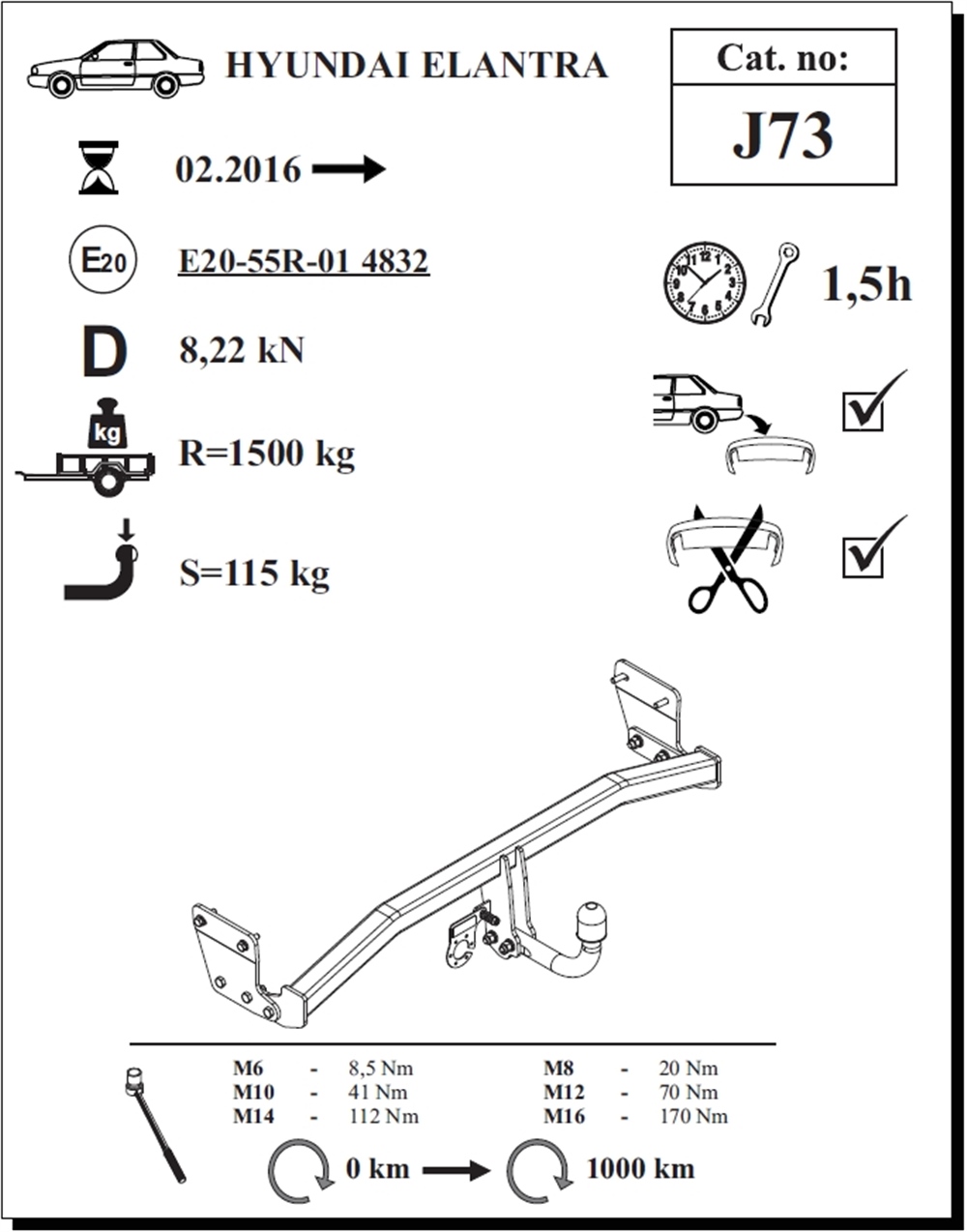 Hyundai Elantra Çeki Demiri , Kuğu Boynu - Sabit , 2016 - Bugüne