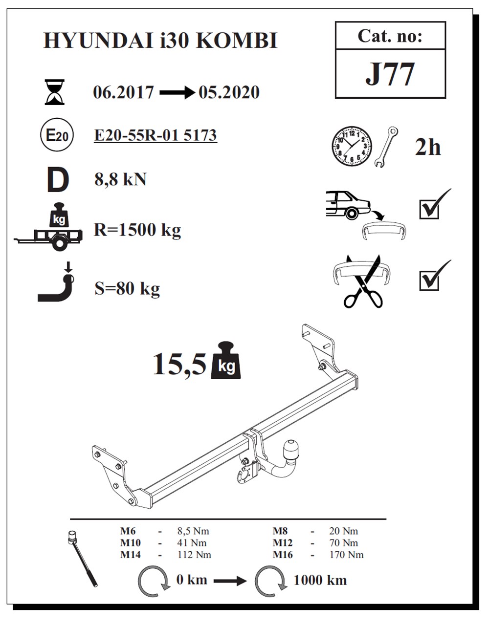 Hyundai i30 Kombi Çeki Demiri , Kuğu Boynu - Sabit , 2017 - 2020