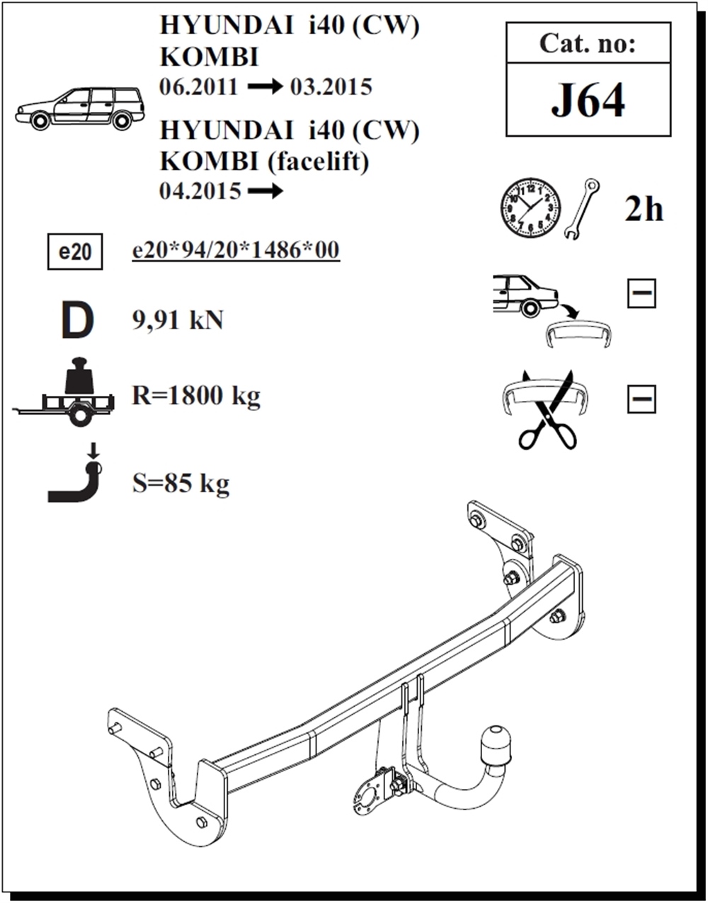 Hyundai i40CW Çeki Demiri , Kuğu Boynu - Sabit , 2011 - Bugüne