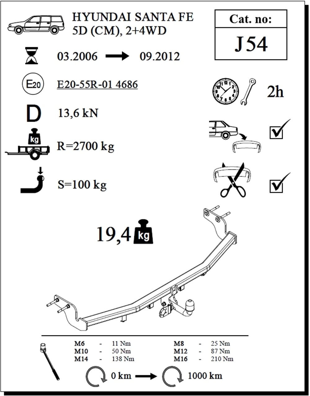Hyundai Santa Fe Çeki Demiri , Kuğu Boynu - Sabit , 2006 - 2012