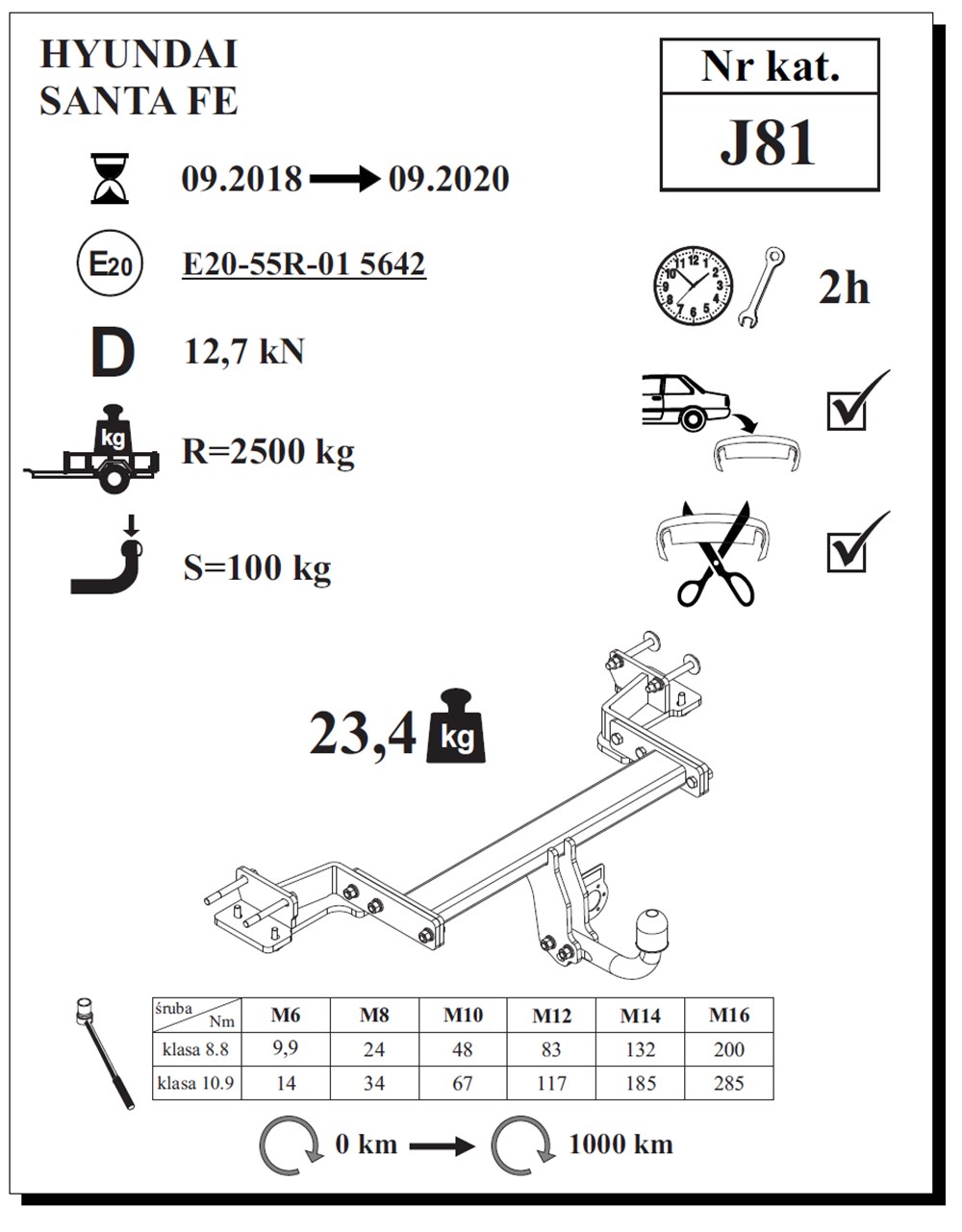 Hyundai Santa Fe Çeki Demiri , Kuğu Boynu - Sabit , 2018 - 2020