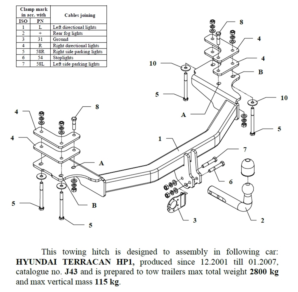 Hyundai Terracan Çeki Demiri , Kuğu Boynu - Sabit , 2001 - 2007