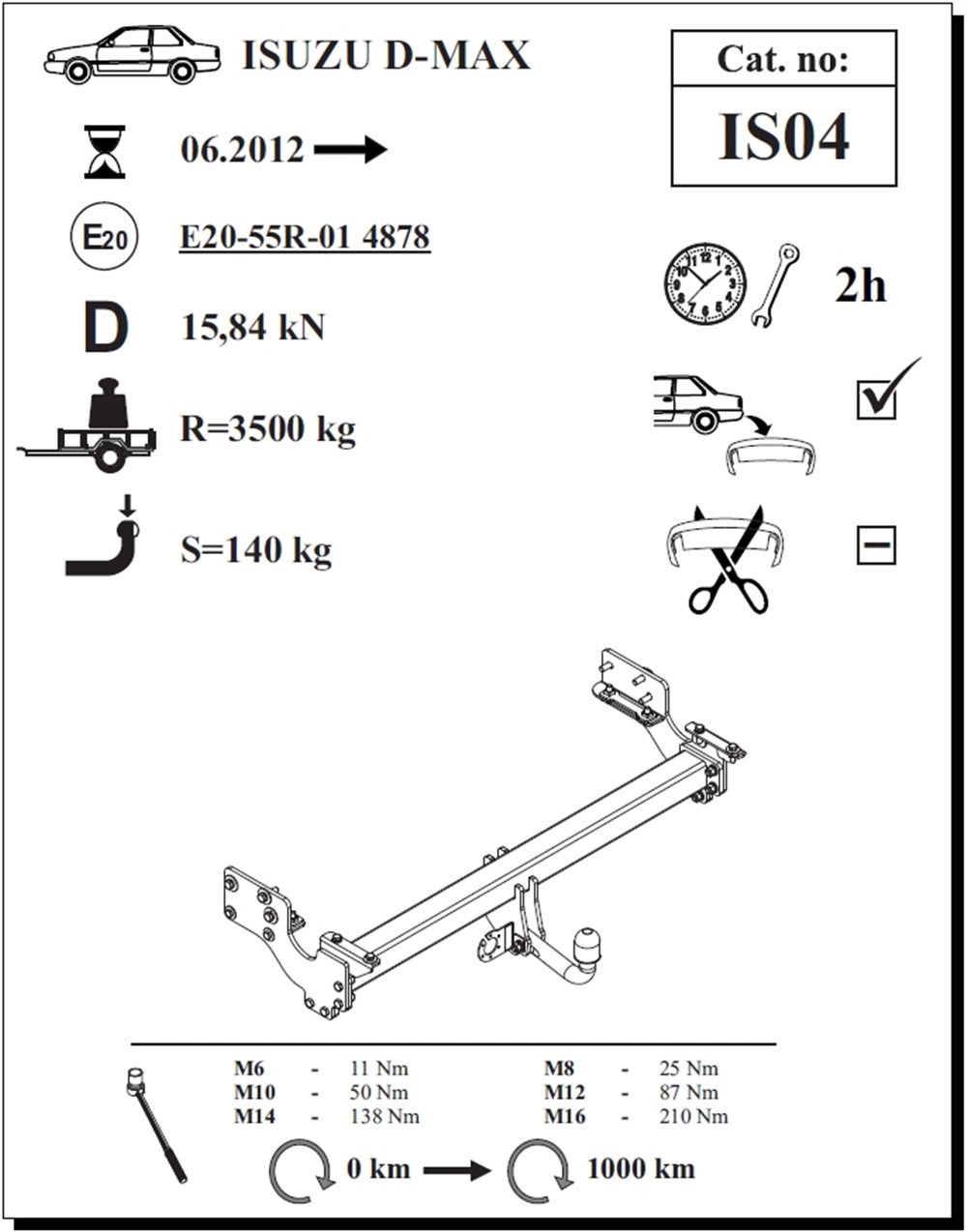 Isuzu D-Max Çeki Demiri , Kuğu Boynu - Sabit , 2012 - 2020