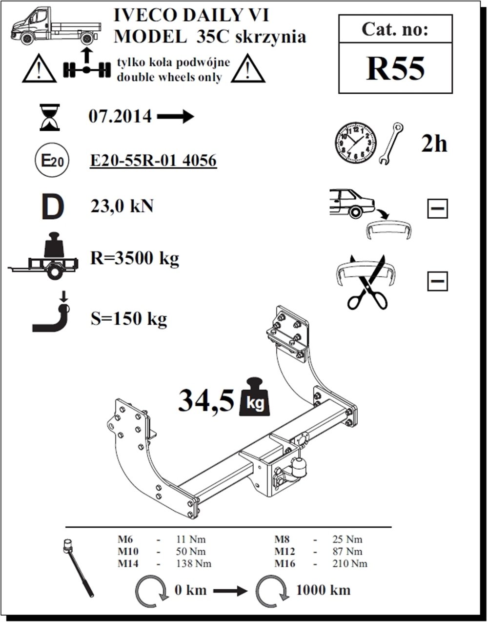 Iveco Daily Açık Kasa Çeki Demiri , Flanşlı , 2014 - Bugüne