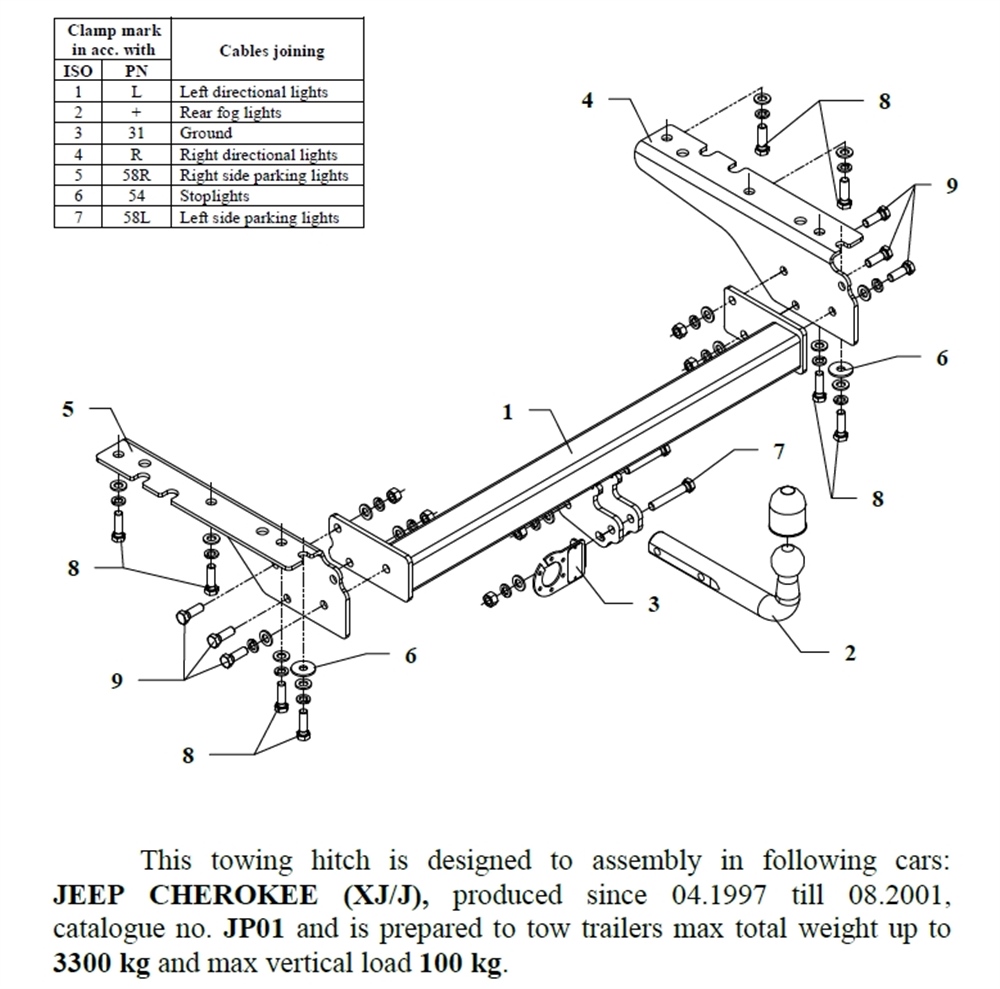 Jeep Cherokee Çeki Demiri , Kuğu Boynu - Sabit , 1997 - 2001