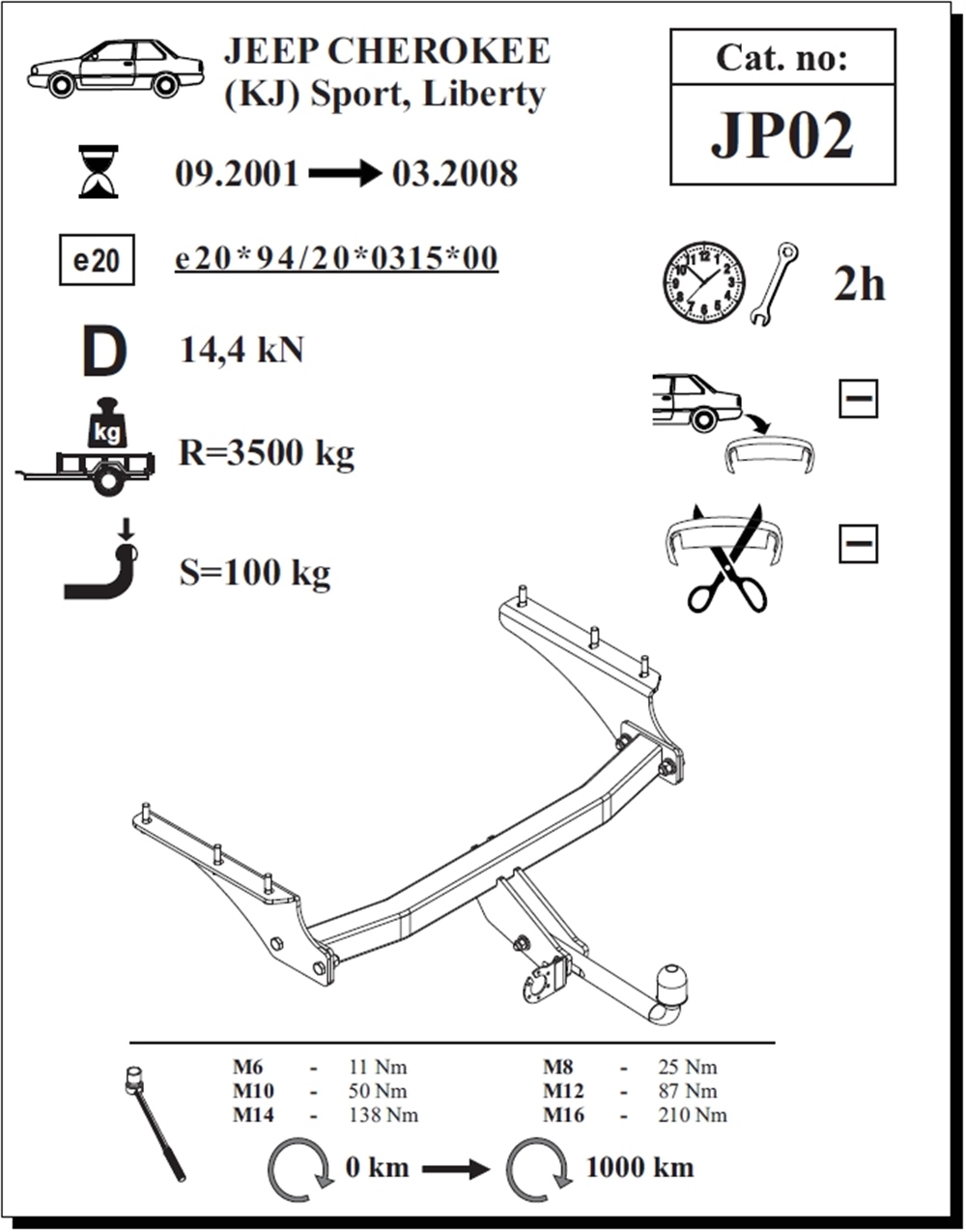 Jeep Cherokee Çeki Demiri , Kuğu Boynu - Sabit , 2001 - 2008