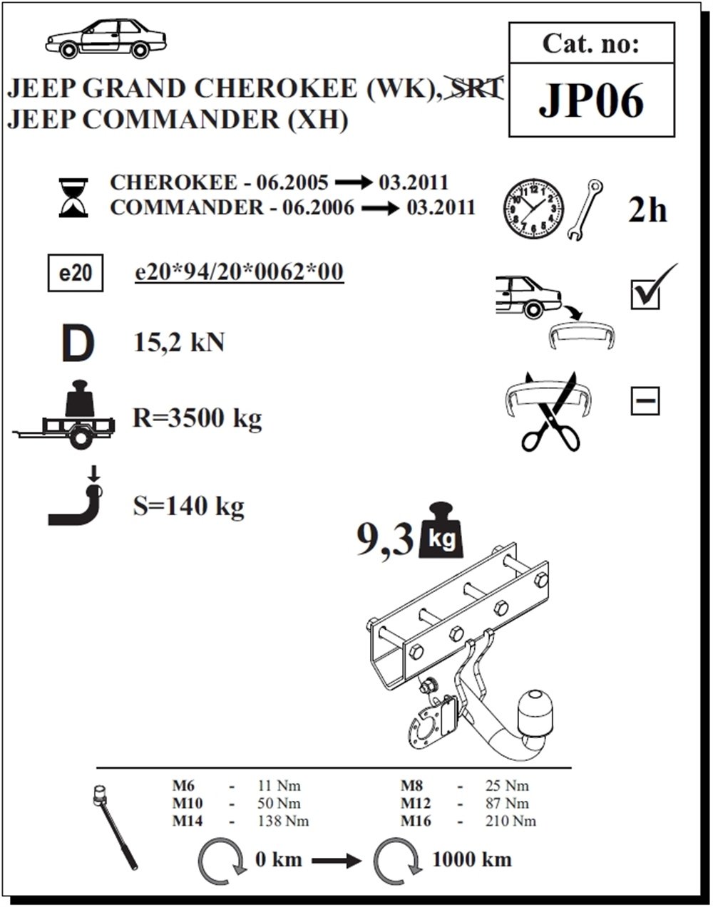 Jeep Grand Cherokee Çeki Demiri , Kuğu Boynu - Sabit , 2005 - 2011
