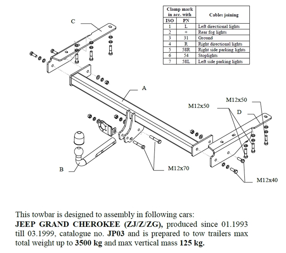 Jeep Grand Cherokee Çeki Demiri , Kuğu Boynu - Sabit , 1993 - 1999