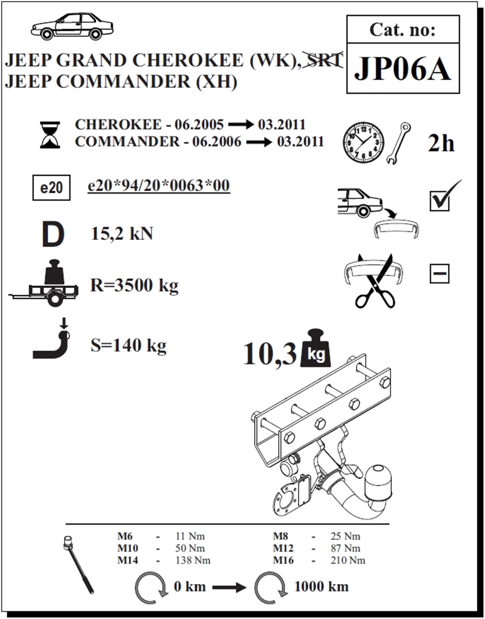 Jeep Grand Cherokee Çeki Demiri , Yatay Sökülebilir , 2005 - 2011
