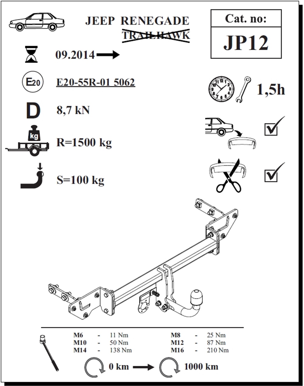 Jeep Renegade Çeki Demiri , Kuğu Boynu - Sabit , 2014 - Bugüne