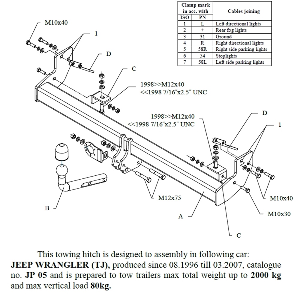 Jeep Wrangler Çeki Demiri , Kuğu Boynu - Sabit , 1996 - 2007