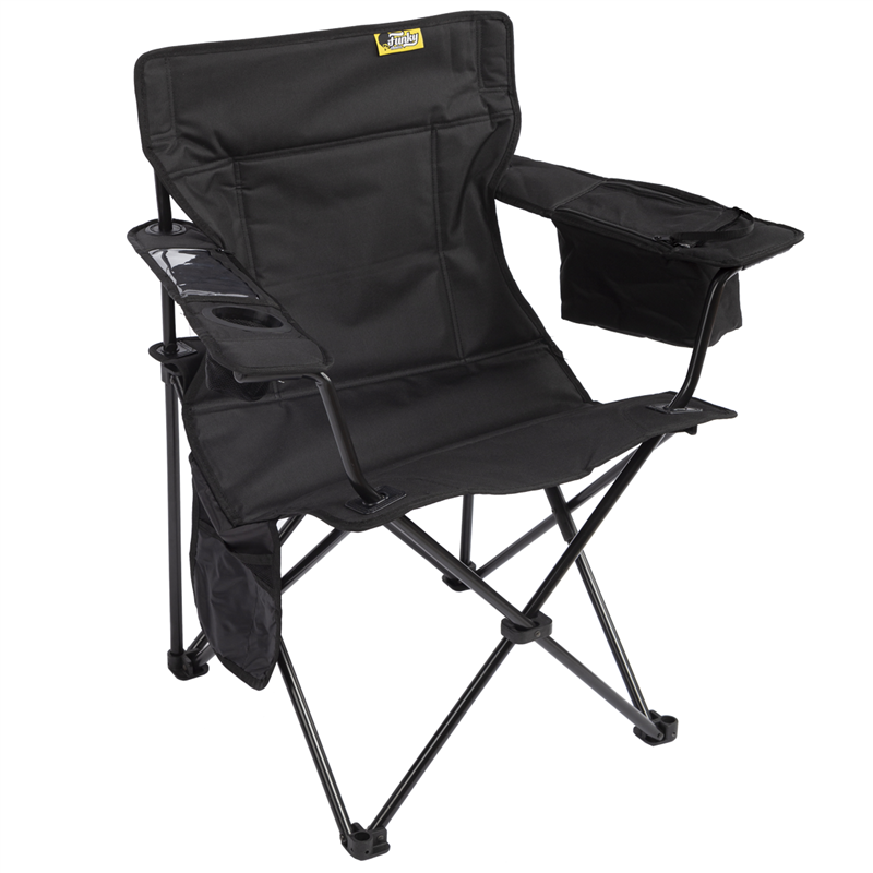 Kamp Sandalyesi - Katlanabilen - Buzluk bölmeli ve Cep Telefon Cepli - Siyah