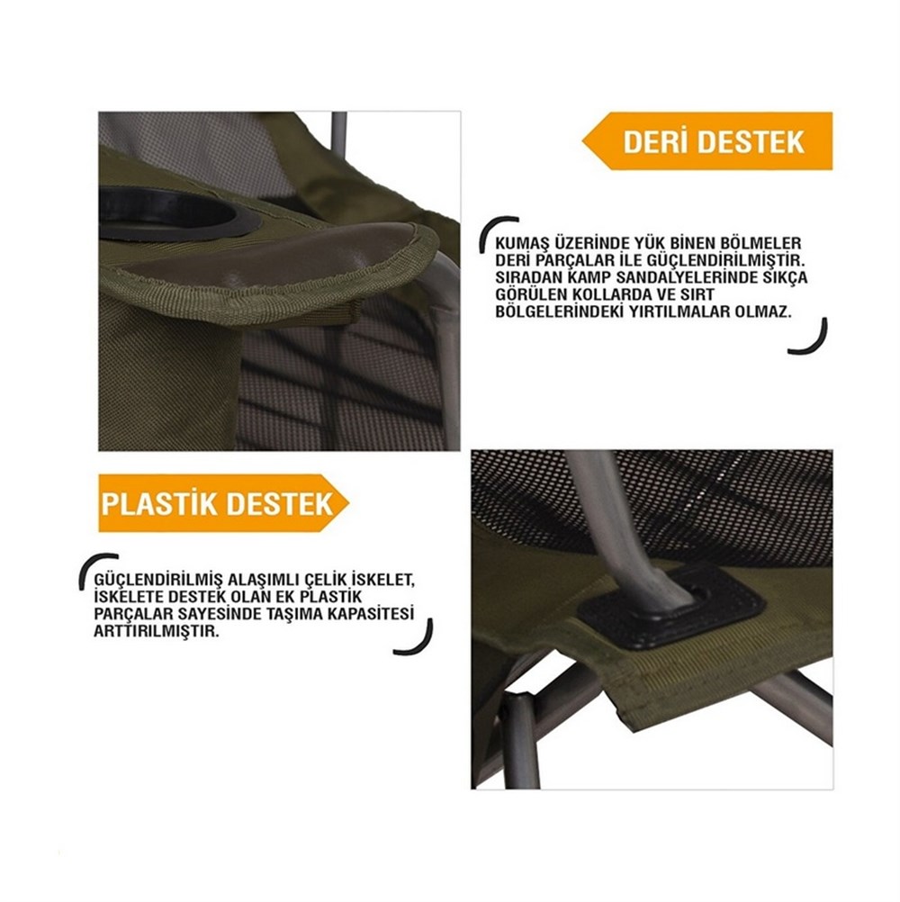 Kamp Sandalyesi - Katlanabilen - Yatabilen - 3 pozisyonlu - Haki