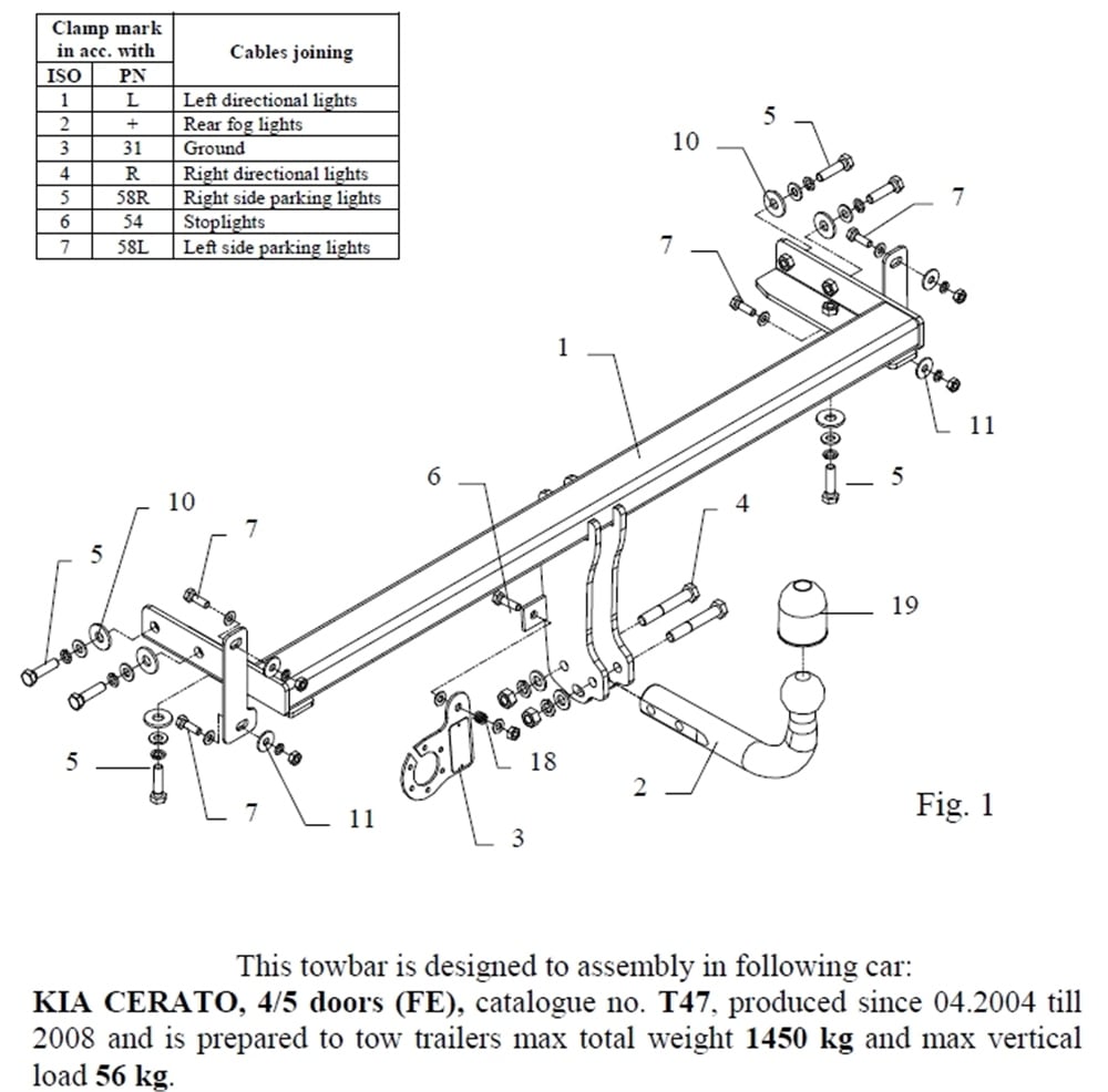 Kia Cerato Çeki Demiri , Kuğu Boynu - Sabit , 2004 - 2008