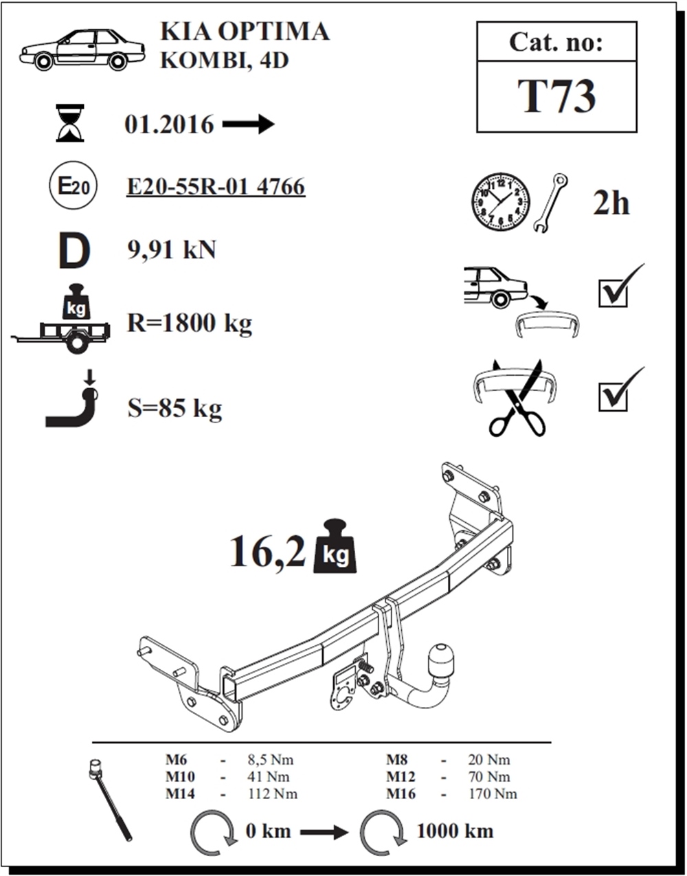 Kia Optima Çeki Demiri , Kuğu Boynu - Sabit , 2016 - Bugüne