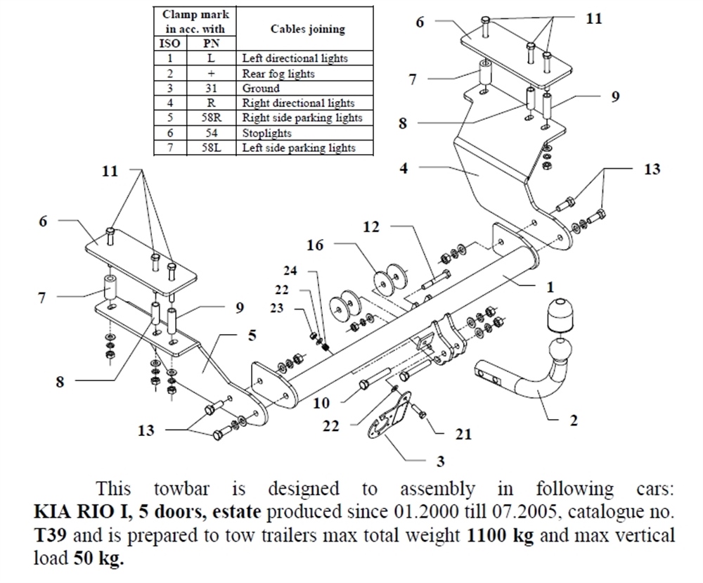 Kia Rio 5K Çeki Demiri , Kuğu Boynu - Sabit , 2000 - 2005