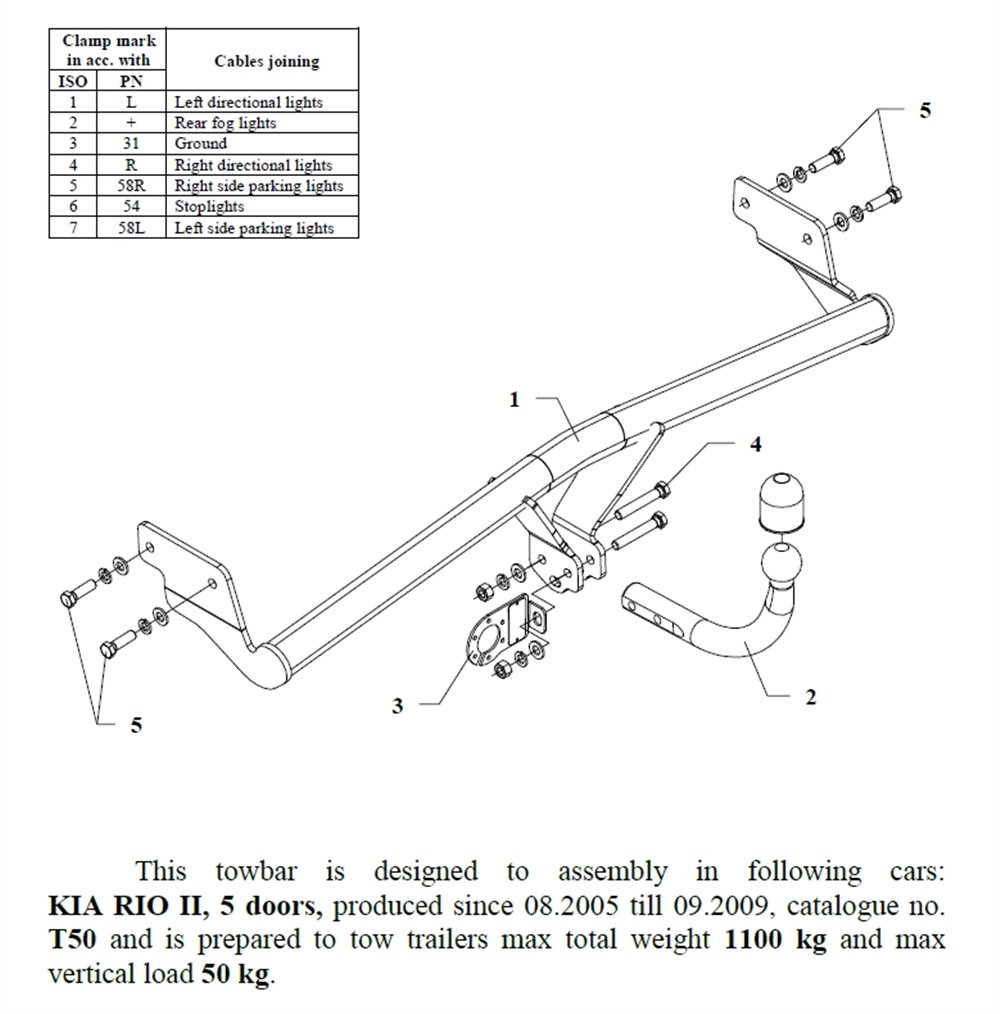 Kia Rio 5K Çeki Demiri , Kuğu Boynu - Sabit , 2005 - 2009