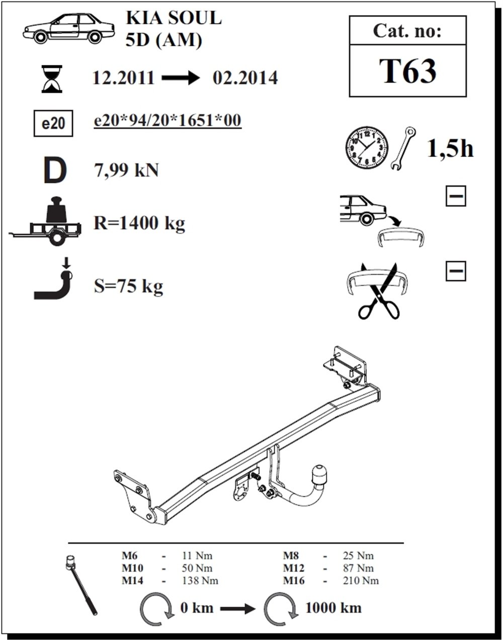 Kia Soul Çeki Demiri , Kuğu Boynu - Sabit , 2011 - 2014