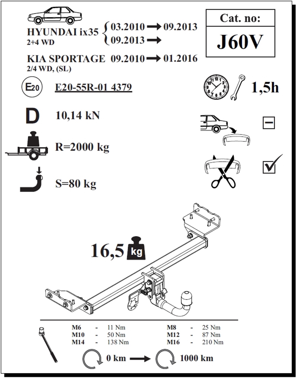 Kia Sportage Çeki Demiri , Dikey Sökülebilir Tip Otomatik , 2010 - 2016