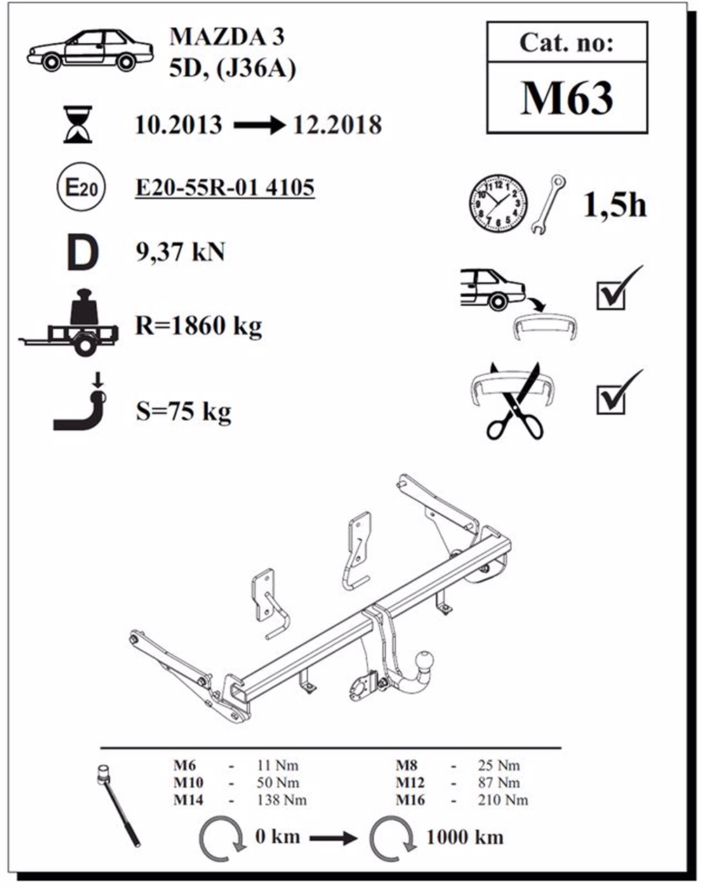 Mazda 3 ( 5 Kapı ) Çeki Demiri, Kuğu Boynu - Sabit , 2013 - 2018
