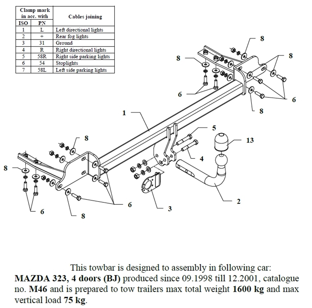 Mazda 323 Çeki Demiri , Kuğu Boynu - Sabit , 1998 - 2001