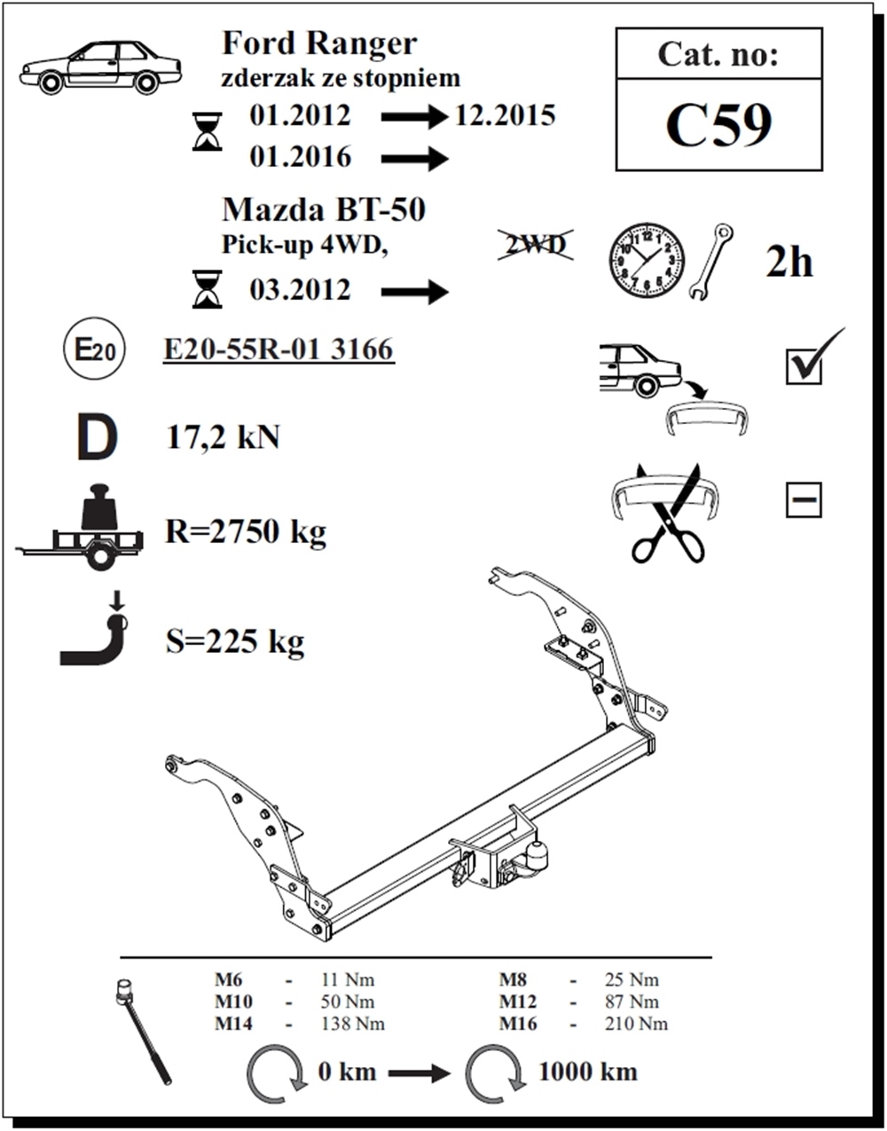 Mazda BT-50 Çeki Demiri , Flanşlı , 2012 - Bugüne