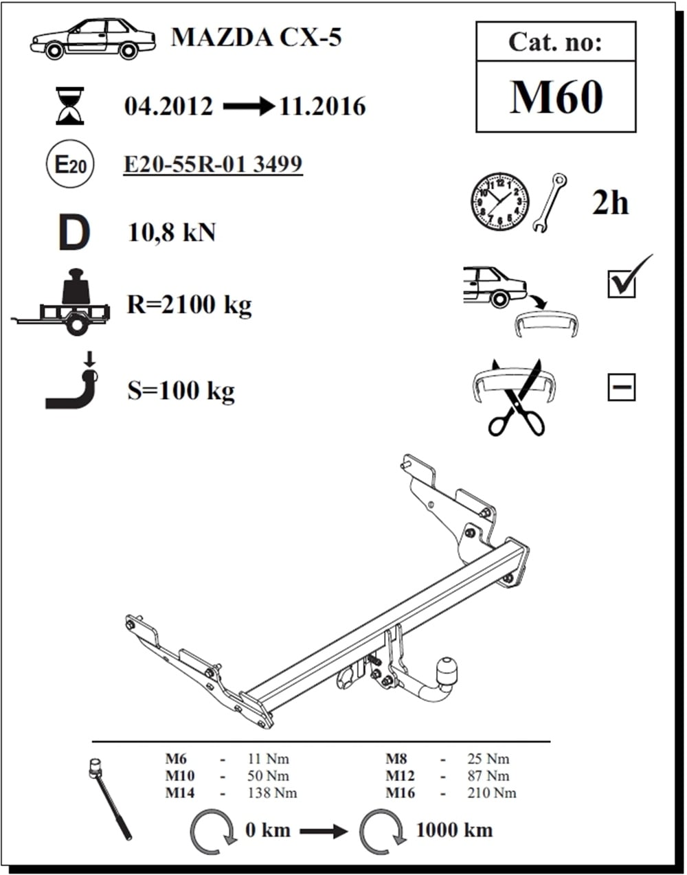 Mazda CX-5 Çeki Demiri, Kuğu Boynu - Sabit , 2012 - 2016