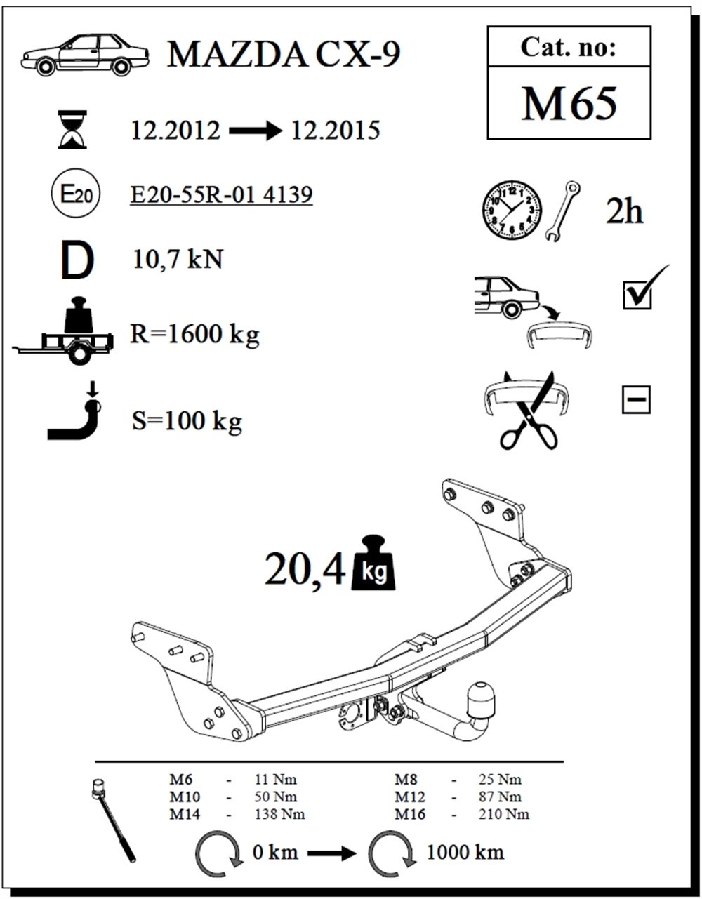 Mazda CX-9 , Kuğu Boynu - Sabit , 2012 - 2015