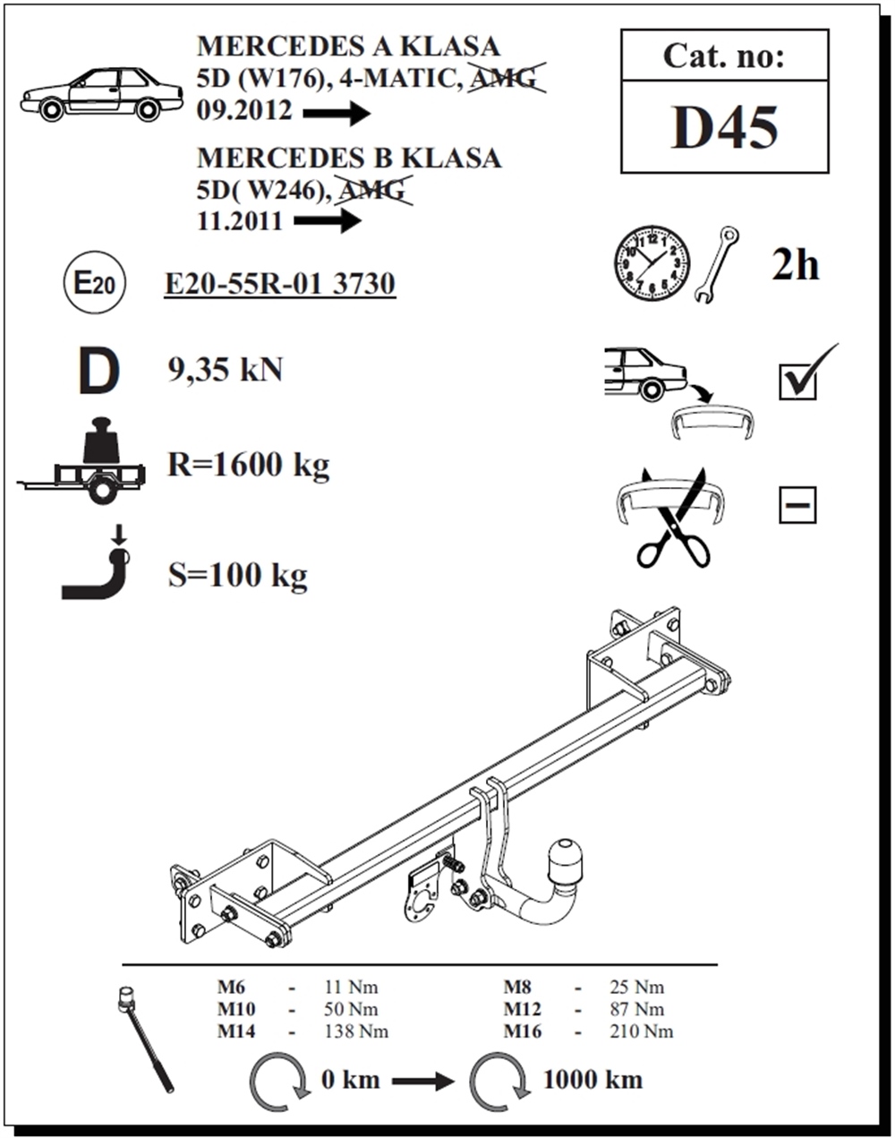 Mercedes A-Class Çeki Demiri , Kuğu Boynu - Sabit , 2012 - Bugüne