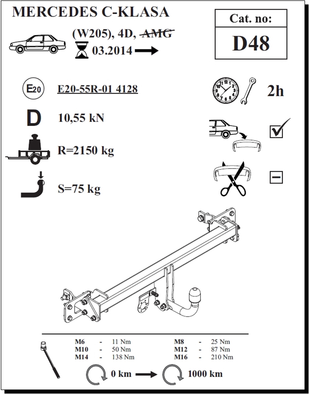 Mercedes C-Class Çeki Demiri , Kuğu Boynu - Sabit , 2014 - Bugüne